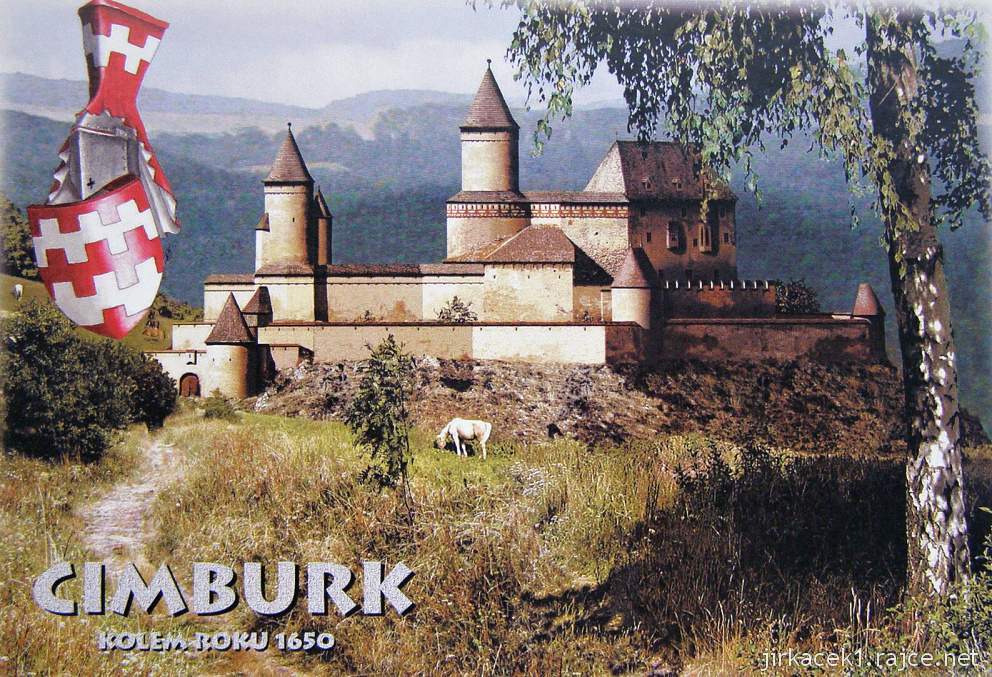 Hrad Cimburk u Koryčan na pohlednici - podoba z roku 1650
