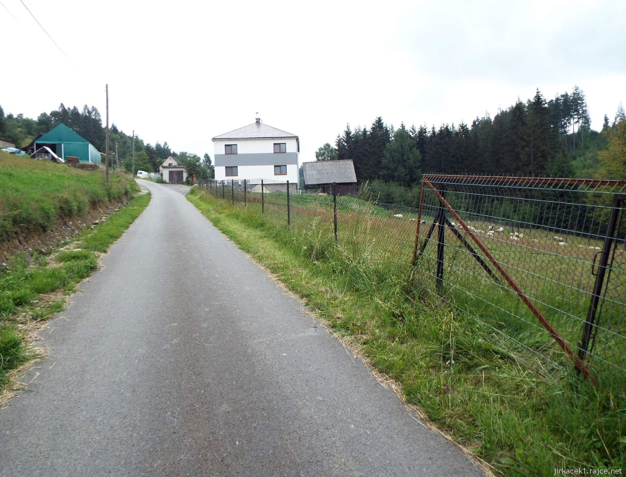 Trojmezí CZ-PL-SK - 21 - cesta na trojmezí - dům u farmy a vpravo ovce