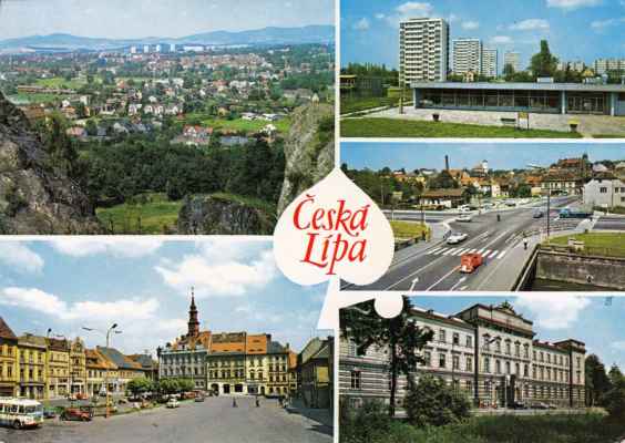Česká Lípa-Okresní město položené v širokém údolí Ploučnice. Vzniklo na obchodní cestě do Žitavy. V současné době je Česká Lípa významným průmyslovým a dopravním centrem-1976