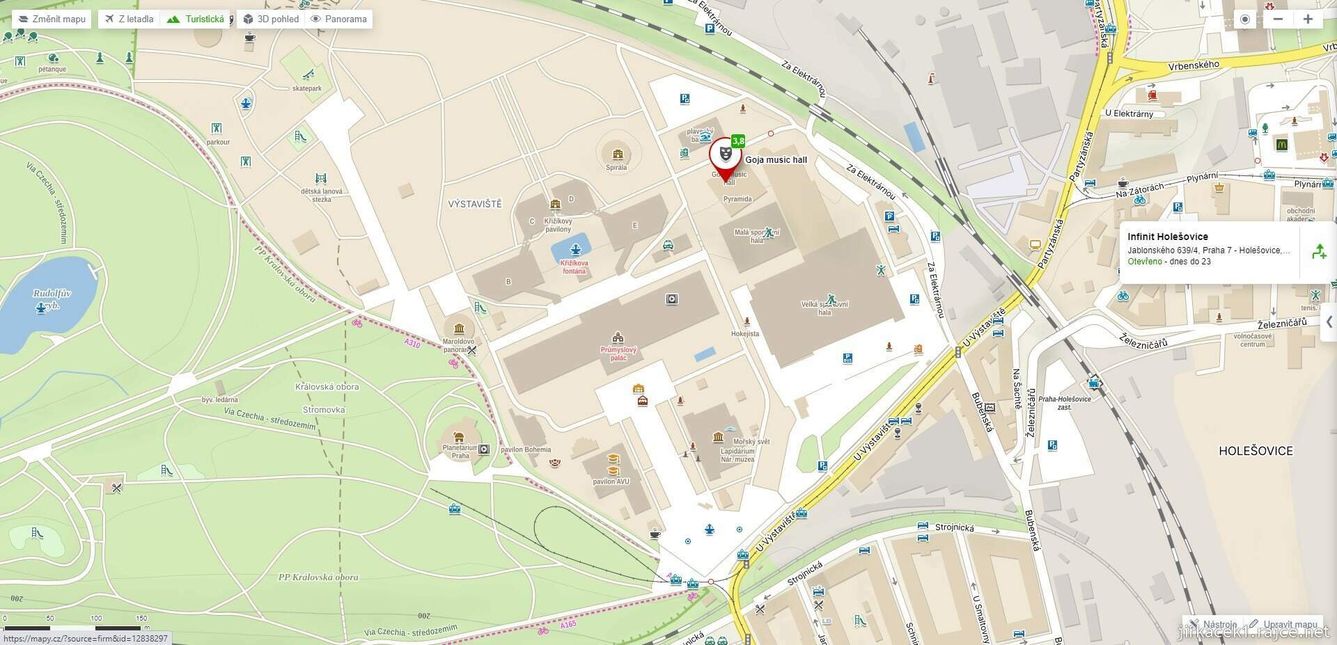 Praha- výstaviště v Holešovicích na mapy.cz