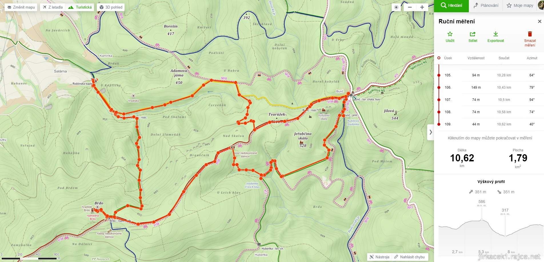 Chřiby - mapa našeho výletu 2