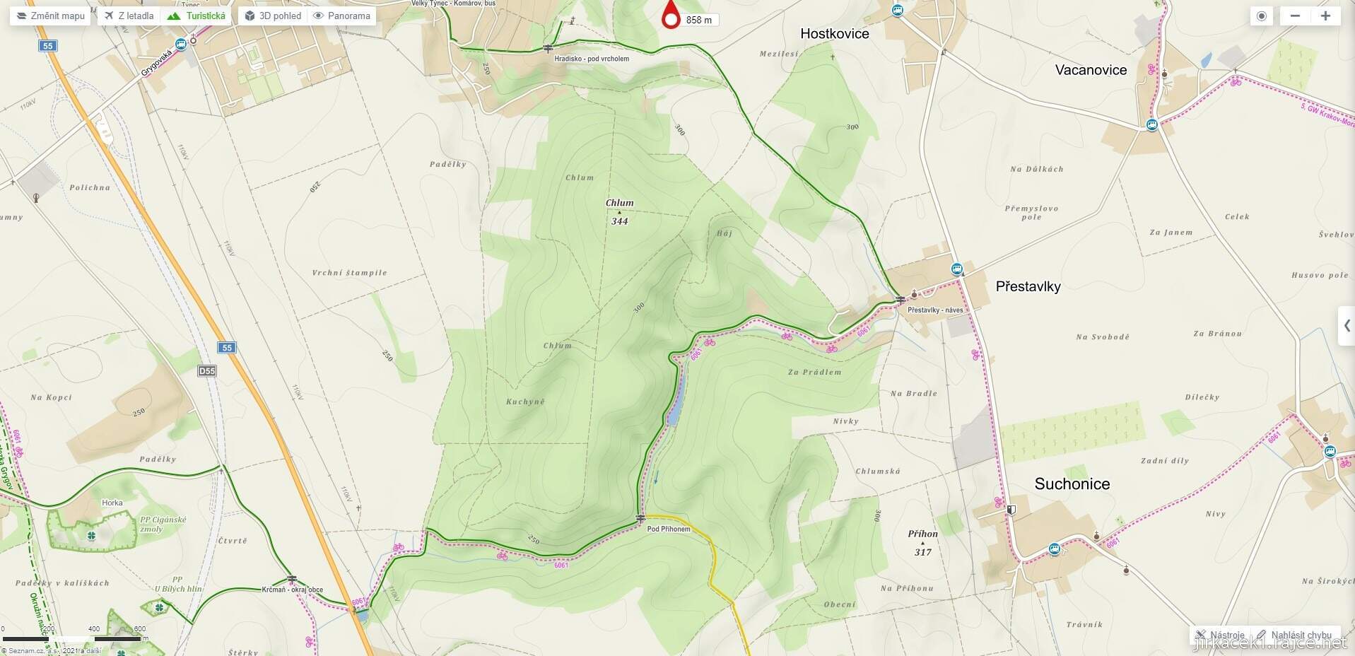 Mapa Chlumu u Velkého Týnce