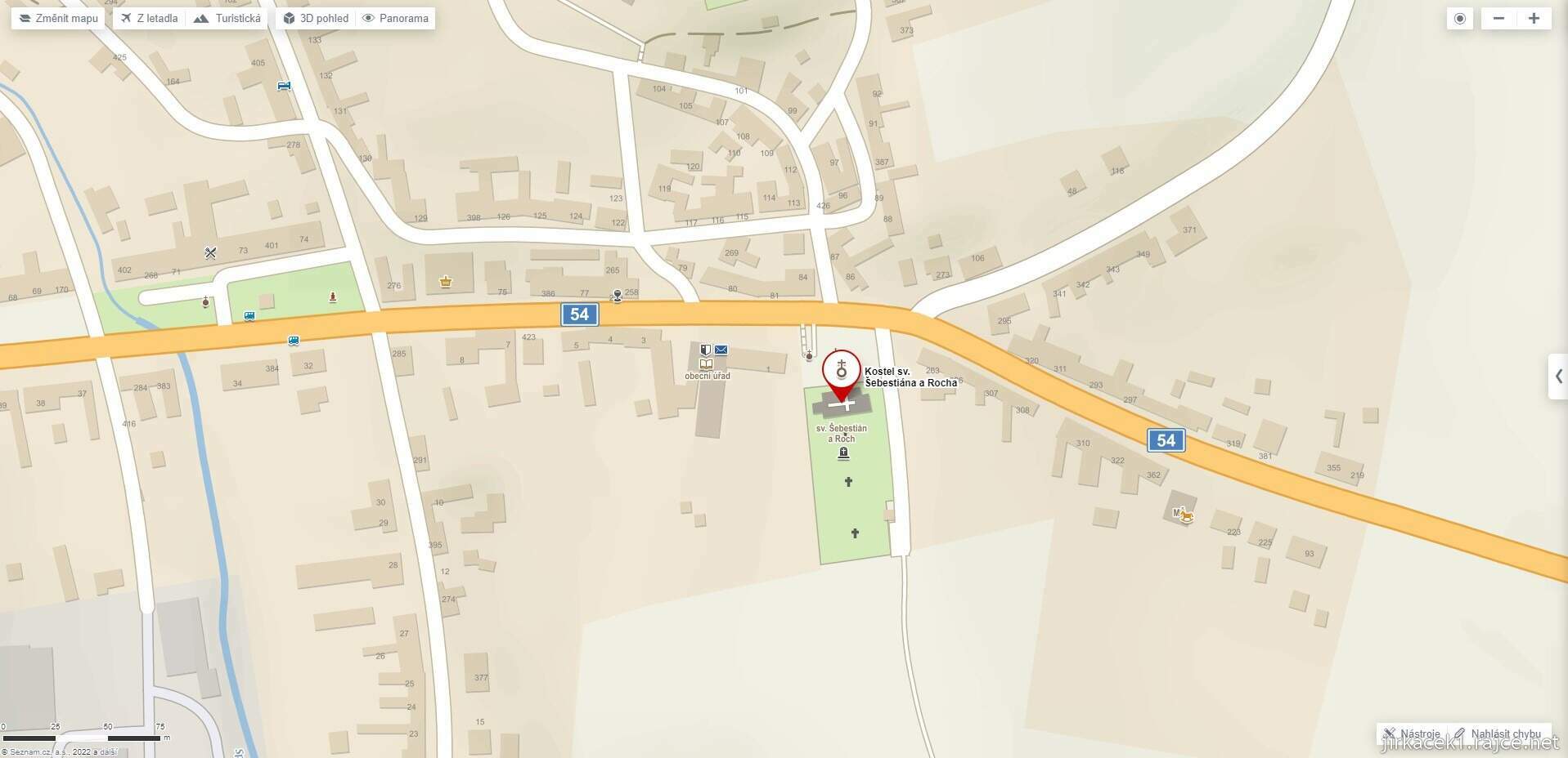 Archlebov - kostel sv. Šebestiána a Rocha - mapa